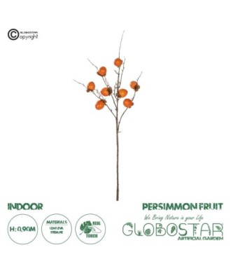GloboStar® Artificial Garden PERSIMMON FRUIT 21439 Τεχνητό Διακοσμητικό Κλαδί Πορτοκαλί & Καφέ Λωτός Μ35 x Π7 x Υ90cm
